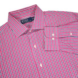 POLO BY RALPH LAUREN Men's‎ 16 1/2 34/35 Pink Blue Plaid Button Up Dress Shirt